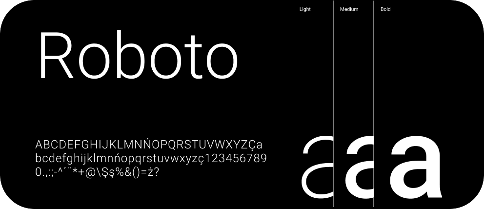 Tipografía secundaria: Roboto, en pesos Light, Medium y Bold
