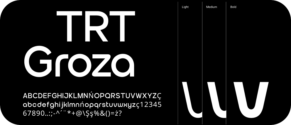 Tipografía principal: TRT Groza, en pesos Light, Medium y Bold